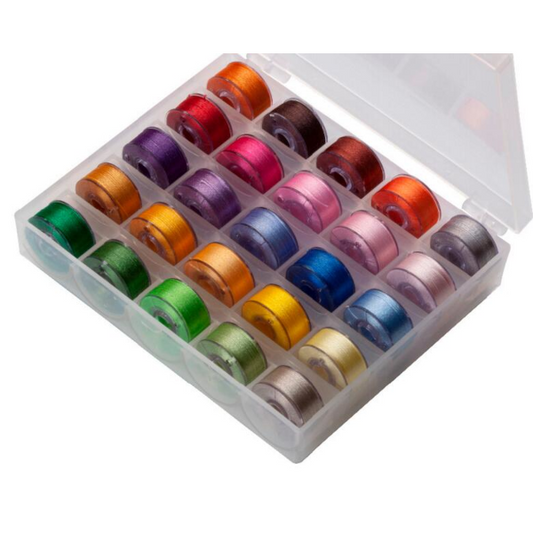 Plastic sided "A" bobbins in box, mixed colours